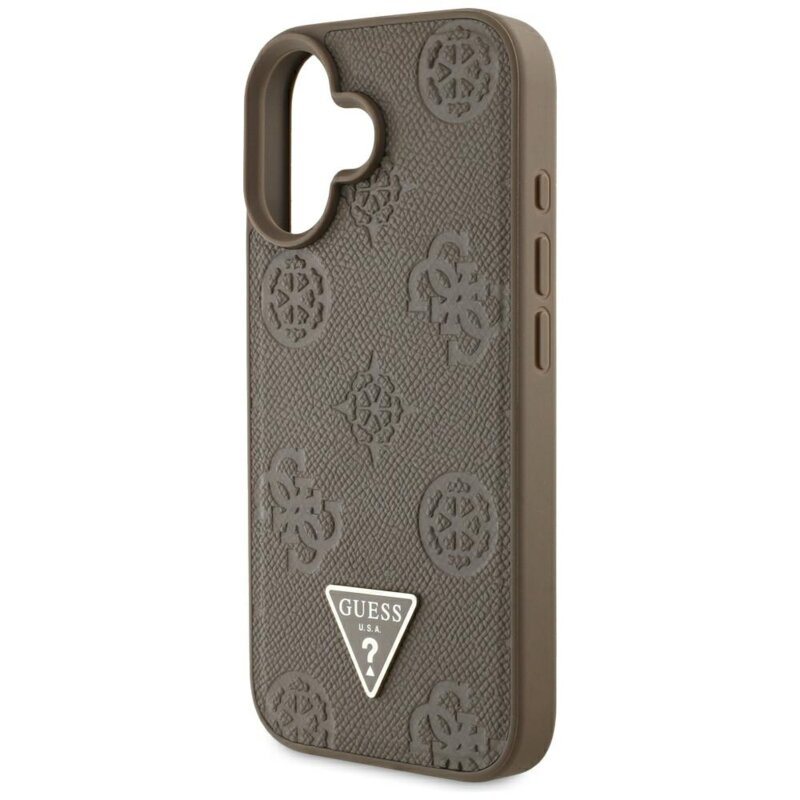 Husa iPhone 16 Guess Peony Grained Hot Stamp Triangle MagSafe, maro, GUHMP16SPGBTMW
