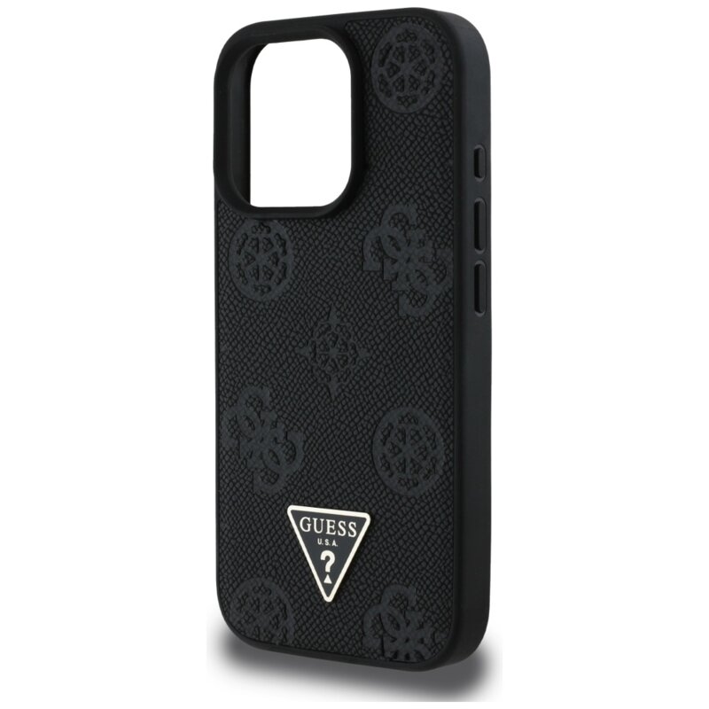 Husa iPhone 16 Pro Guess Peony Grained Hot Stamp Triangle MagSafe, negru, GUHMP16LPGBTMK