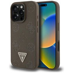 Husa iPhone 16 Pro Guess Peony Grained Hot Stamp Triangle MagSafe, maro, GUHMP16LPGBTMW