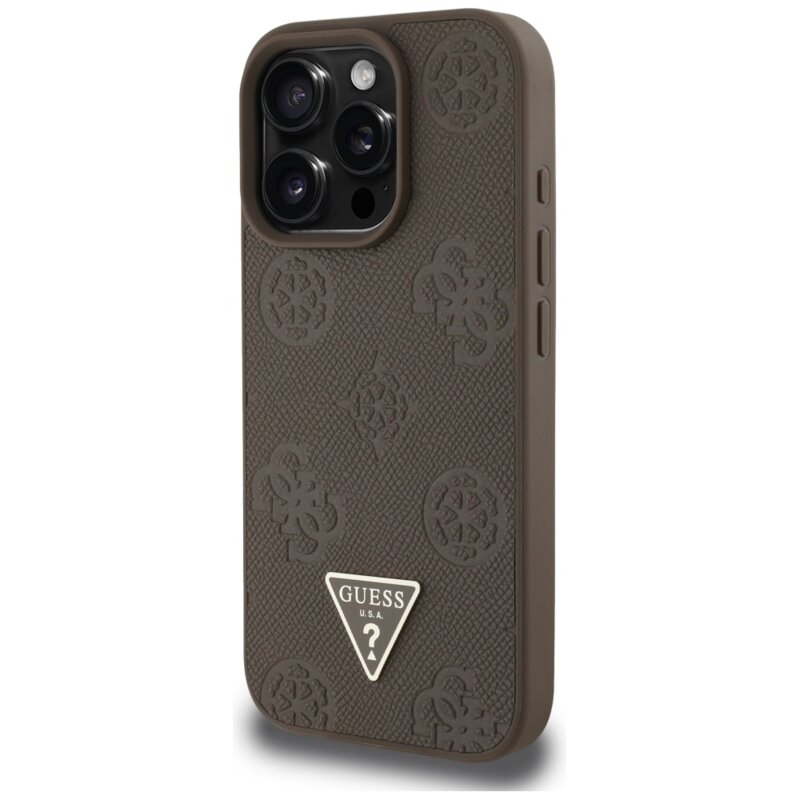 Husa iPhone 16 Pro Guess Peony Grained Hot Stamp Triangle MagSafe, maro, GUHMP16LPGBTMW