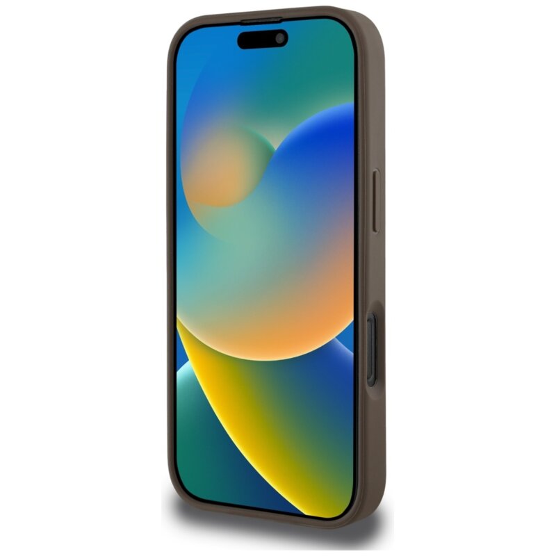 Husa iPhone 16 Pro Guess Peony Grained Hot Stamp Triangle MagSafe, maro, GUHMP16LPGBTMW