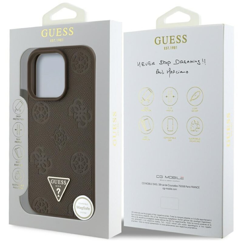 Husa iPhone 16 Pro Guess Peony Grained Hot Stamp Triangle MagSafe, maro, GUHMP16LPGBTMW