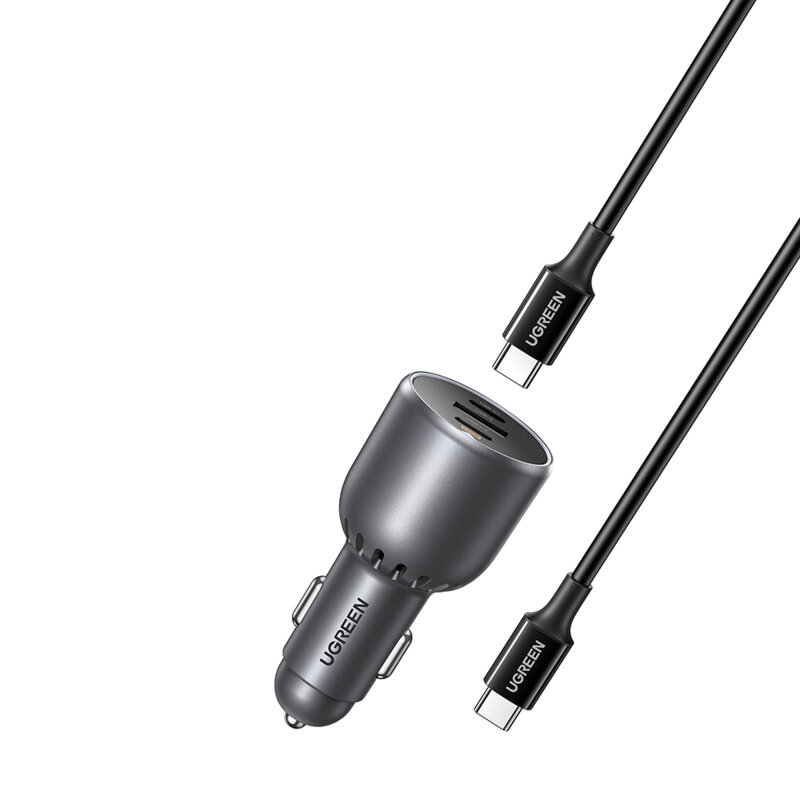 Incarcator auto bricheta USB, 2x Type-C Ugreen, gri, 55511