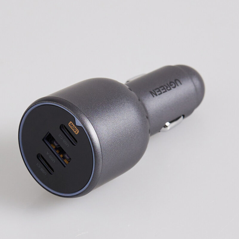 Incarcator auto bricheta USB, 2x Type-C Ugreen, gri, 55511