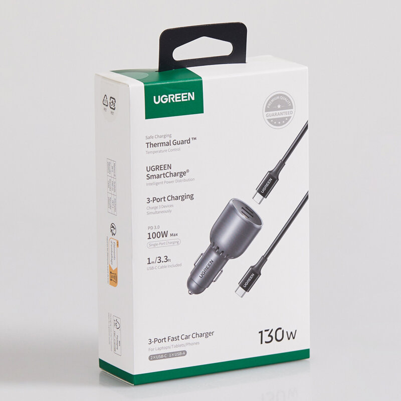 Incarcator auto bricheta USB, 2x Type-C Ugreen, gri, 55511