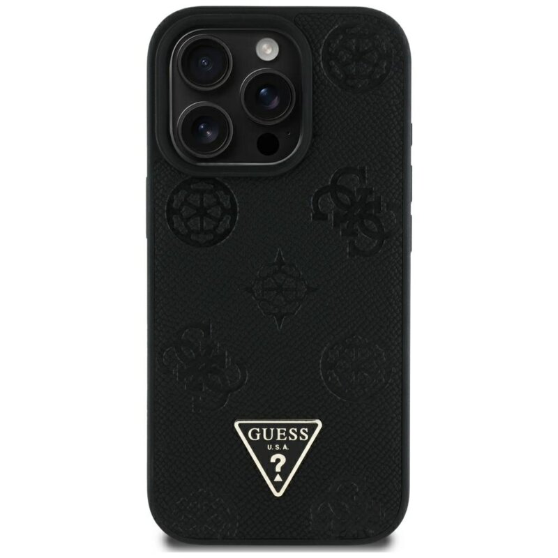 Husa iPhone 16 Pro Max Guess Peony Script MagSafe, negru, GUHMP16XPGBTMK