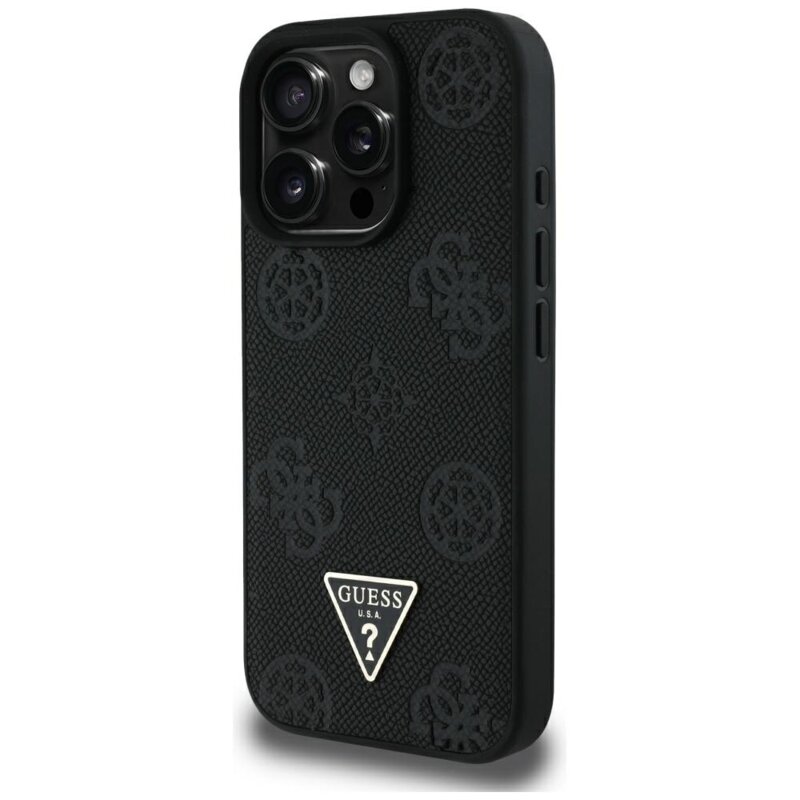 Husa iPhone 16 Pro Max Guess Peony Script MagSafe, negru, GUHMP16XPGBTMK