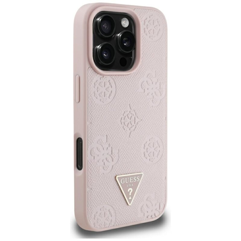 Husa iPhone 16 Pro Max Guess Peony Grained Hot Stamp Triangle MagSafe, roz, GUHMP16XPGBTMP