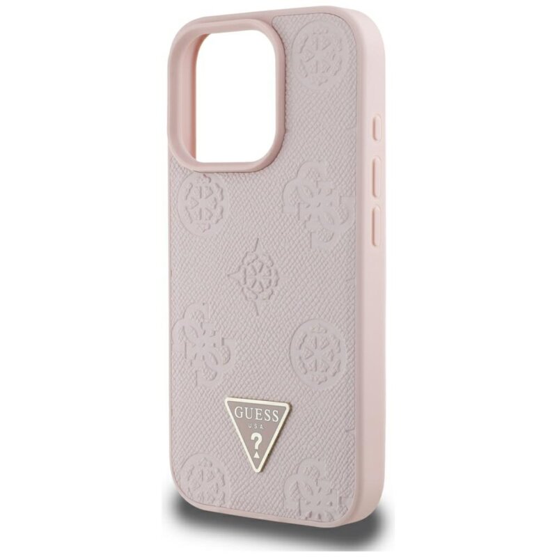 Husa iPhone 16 Pro Max Guess Peony Grained Hot Stamp Triangle MagSafe, roz, GUHMP16XPGBTMP