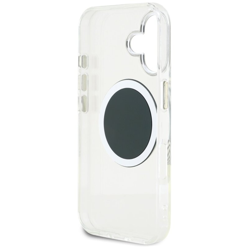 Husa iPhone 16 originala Guess IML Metal Colored Circle MagSafe, negru, GUHMP16SHTDRCEDK