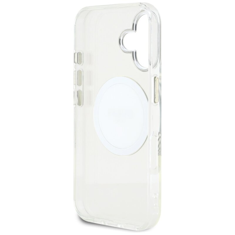 Husa iPhone 16 originala Guess IML Metal Colored Circle MagSafe, alb, GUHMP16SHTDRCEDH