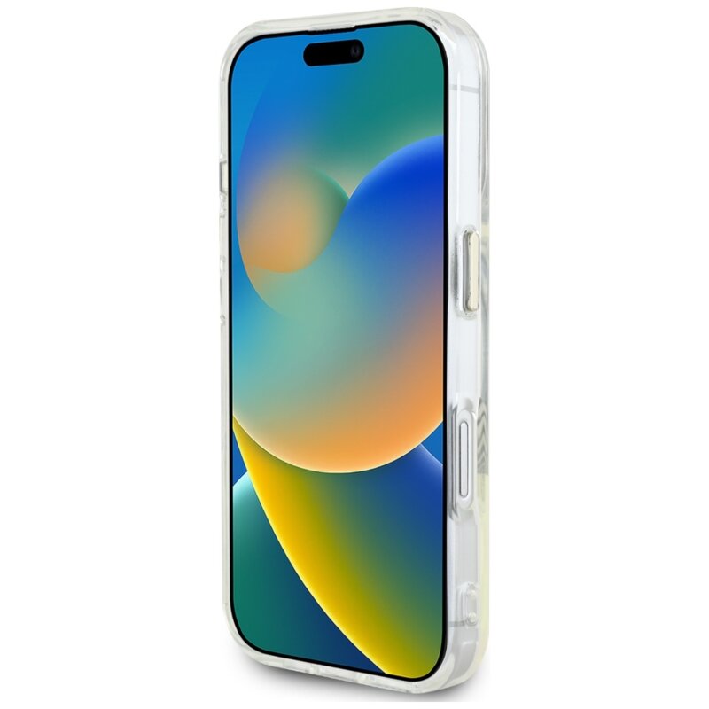 Husa iPhone 16 originala Guess IML Metal Colored Circle MagSafe, alb, GUHMP16SHTDRCEDH