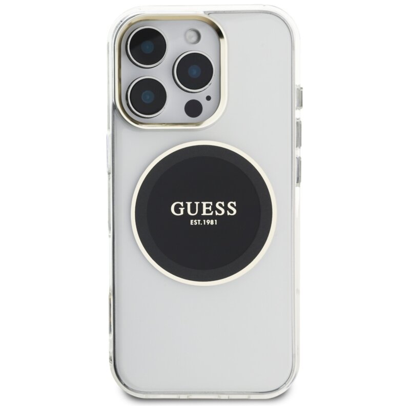 Husa iPhone 16 Pro originala Guess IML Metal Colored Circle MagSafe, negru, GUHMP16LHTDRCEDK