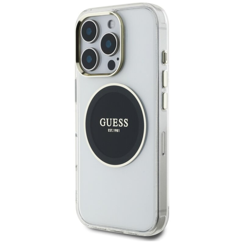 Husa iPhone 16 Pro originala Guess IML Metal Colored Circle MagSafe, negru, GUHMP16LHTDRCEDK