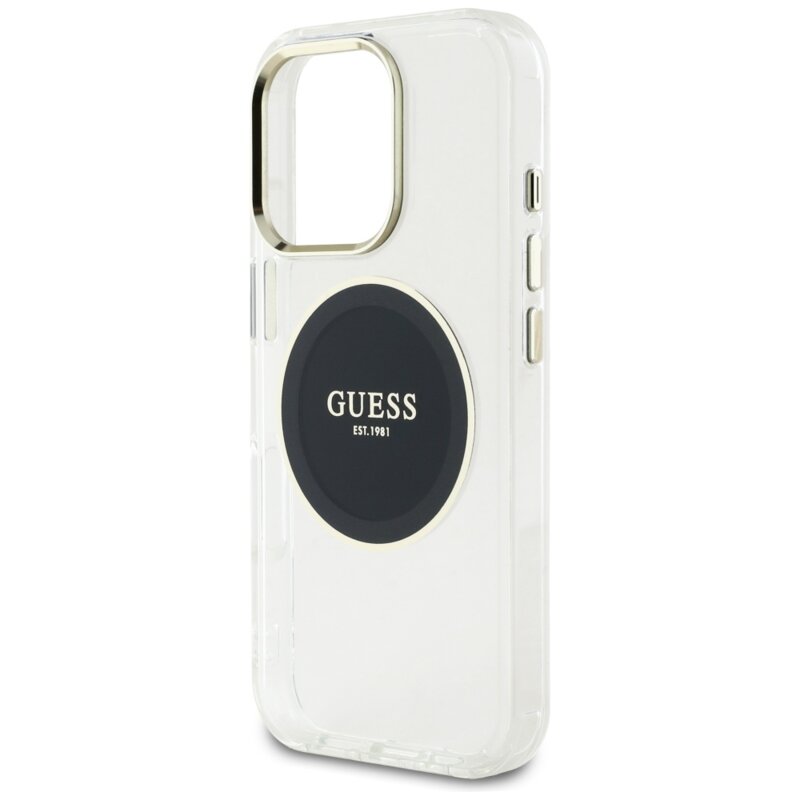 Husa iPhone 16 Pro originala Guess IML Metal Colored Circle MagSafe, negru, GUHMP16LHTDRCEDK