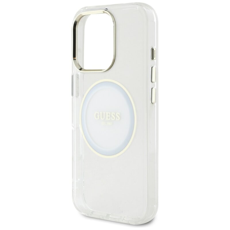 Husa iPhone 16 Pro originala Guess IML Metal Colored Circle MagSafe, alb, GUHMP16LHTDRCEDH