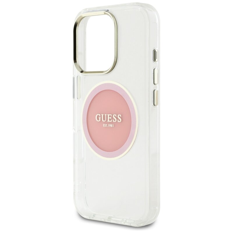 Husa iPhone 16 Pro originala Guess IML Metal Colored Circle MagSafe, roz, GUHMP16LHTDRCEDP