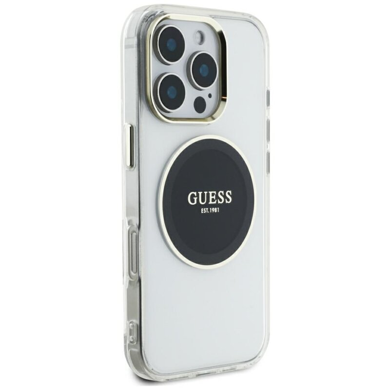Husa iPhone 16 Pro Max originala Guess IML Metal Colored Circle MagSafe, negru, GUHMP16XHTDRCEDK