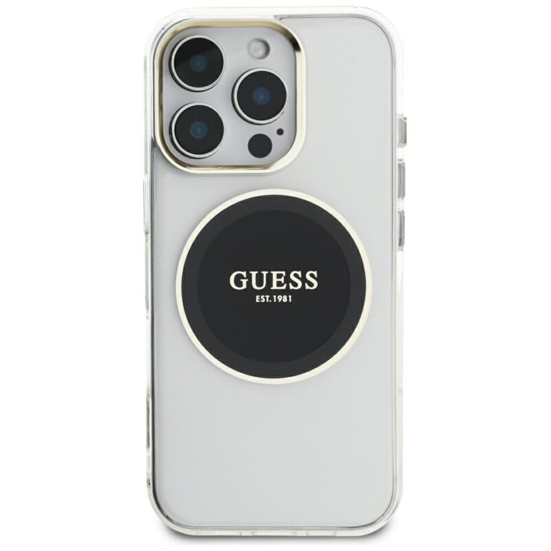 Husa iPhone 16 Pro Max originala Guess IML Metal Colored Circle MagSafe, negru, GUHMP16XHTDRCEDK