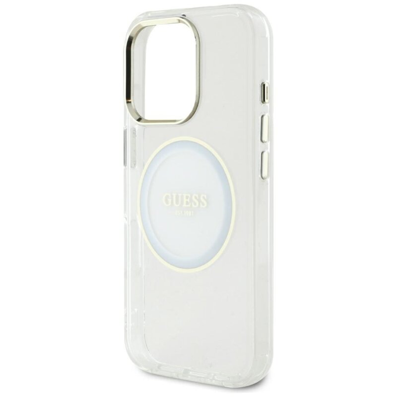 Husa iPhone 16 Pro Max originala Guess IML Metal Colored Circle MagSafe, alb, GUHMP16XHTDRCEDH