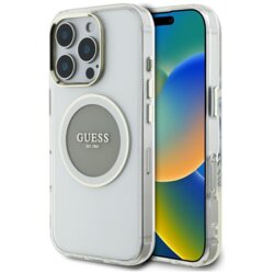Husa iPhone 16 Pro Max originala Guess IML Metal Colored Circle MagSafe, gri, GUHMP16XHTDRCEDG