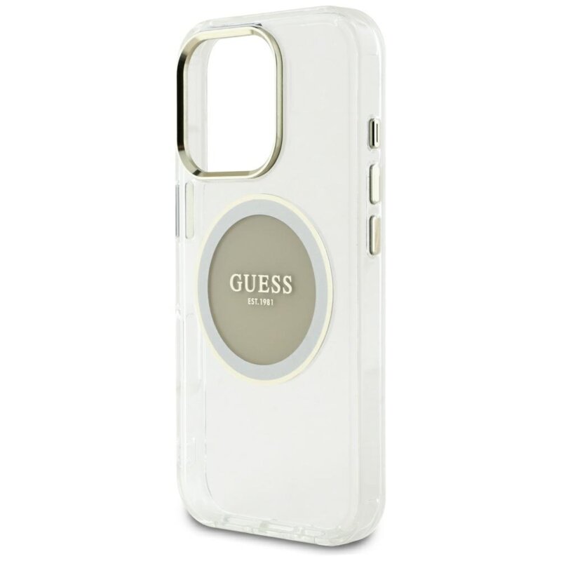 Husa iPhone 16 Pro Max originala Guess IML Metal Colored Circle MagSafe, gri, GUHMP16XHTDRCEDG