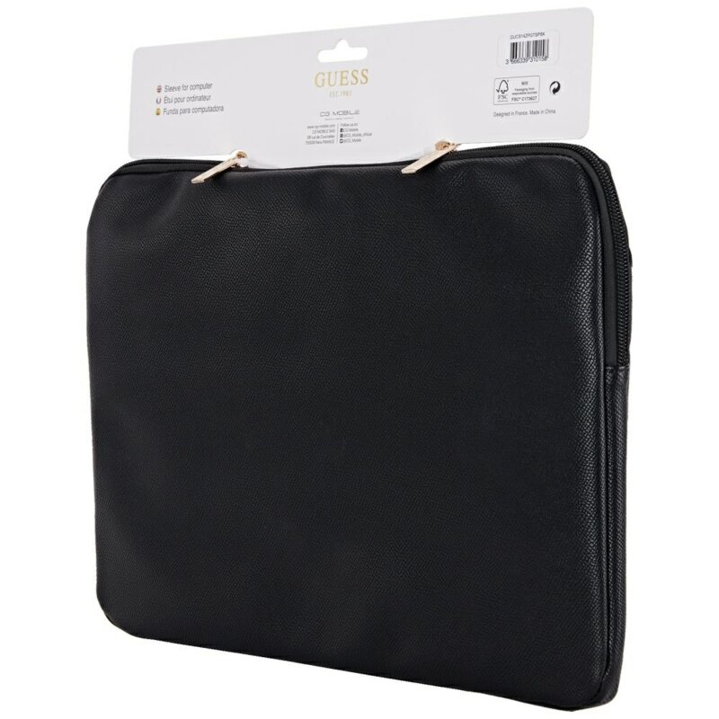 Husa laptop 14 inch Guess Grained Triangle Logo, negru, GUCS14ZPGTSPSK