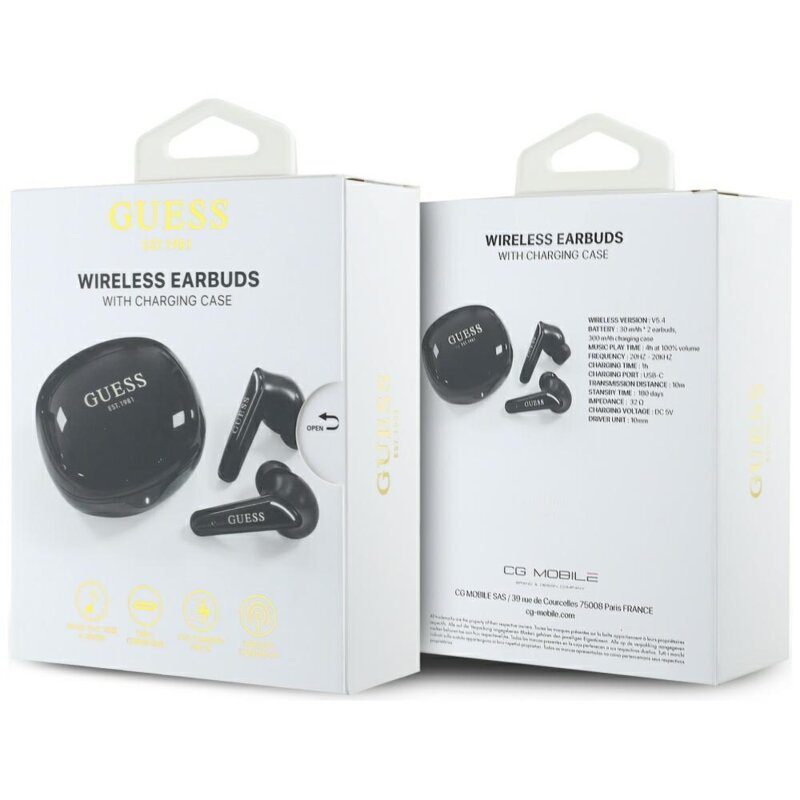 Casti wireless Bluetooth Guess, TWS, negru, GUTWST7FCEEK