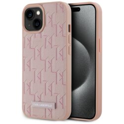 Husa iPhone 15 Karl Lagerfeld Leather MagSafe, roz, Hot Stamp, KLHMP15SPKHPORPP