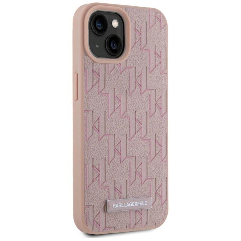 Husa iPhone 15 Karl Lagerfeld Leather MagSafe, roz, Hot Stamp, KLHMP15SPKHPORPP