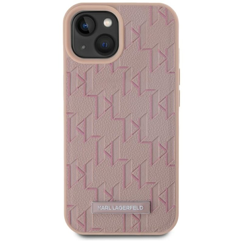 Husa iPhone 15 Karl Lagerfeld Leather MagSafe, roz, Hot Stamp, KLHMP15SPKHPORPP