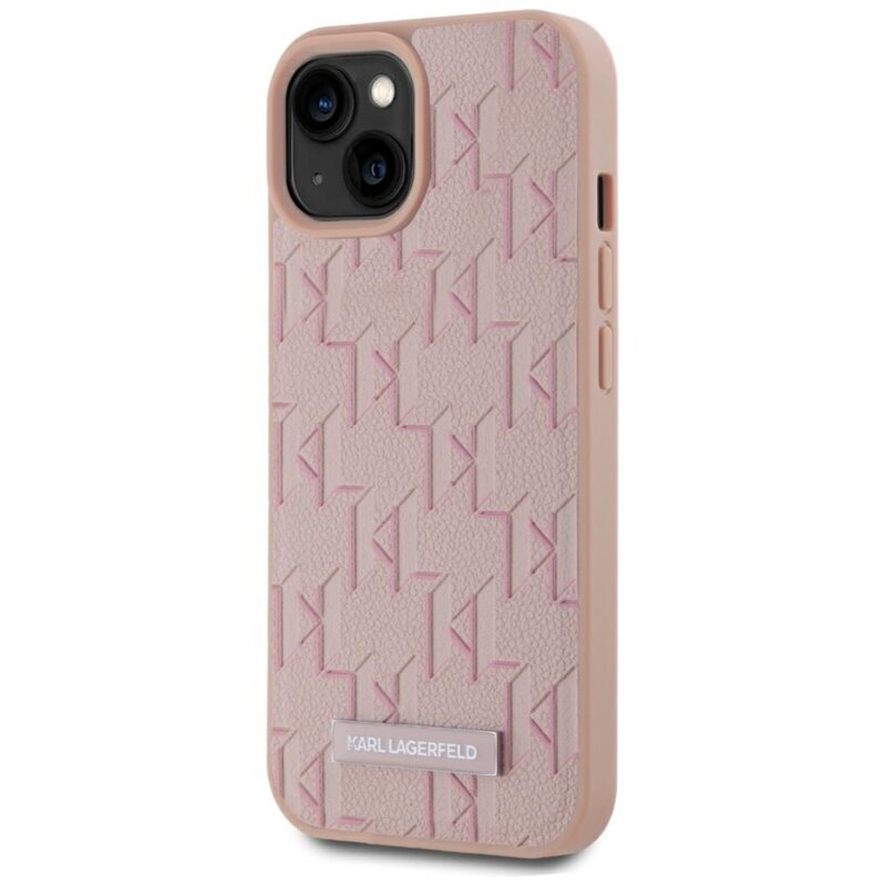 Husa iPhone 15 Karl Lagerfeld Leather MagSafe, roz, Hot Stamp, KLHMP15SPKHPORPP