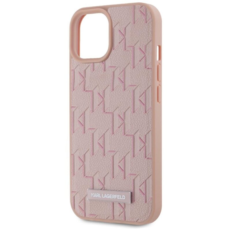 Husa iPhone 15 Karl Lagerfeld Leather MagSafe, roz, Hot Stamp, KLHMP15SPKHPORPP