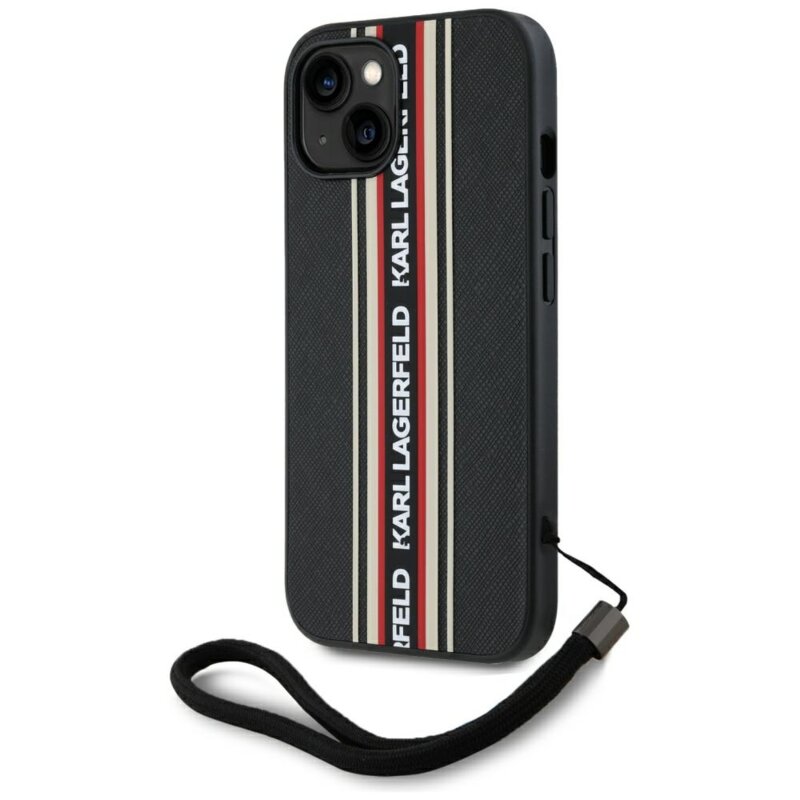 Husa originala iPhone 15 Karl Lagerfeld Saffiano Athleisure Stripes Cord, rosu, KLHCP15SPAMSCNSR