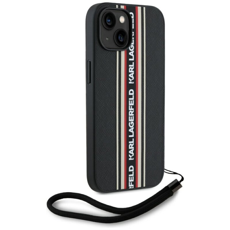Husa originala iPhone 15 Karl Lagerfeld Saffiano Athleisure Stripes Cord, rosu, KLHCP15SPAMSCNSR
