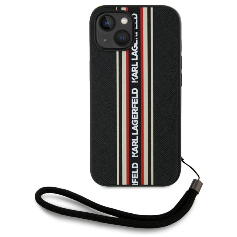 Husa originala iPhone 15 Karl Lagerfeld Saffiano Athleisure Stripes Cord, rosu, KLHCP15SPAMSCNSR