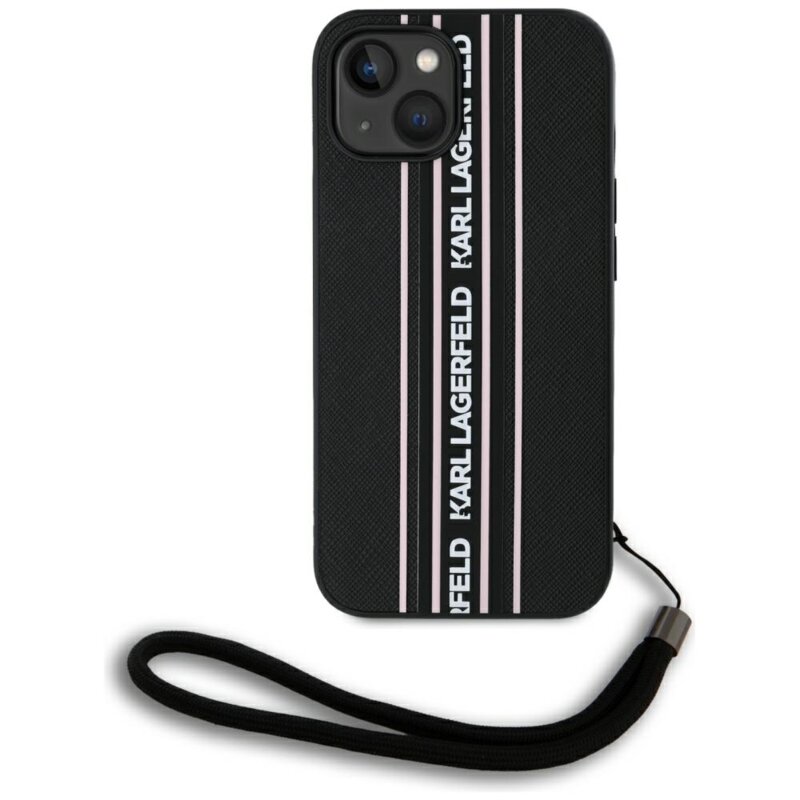 Husa originala iPhone 15 Karl Lagerfeld Saffiano Athleisure Stripes Cord, roz, KLHCP15SPAMSCNSP