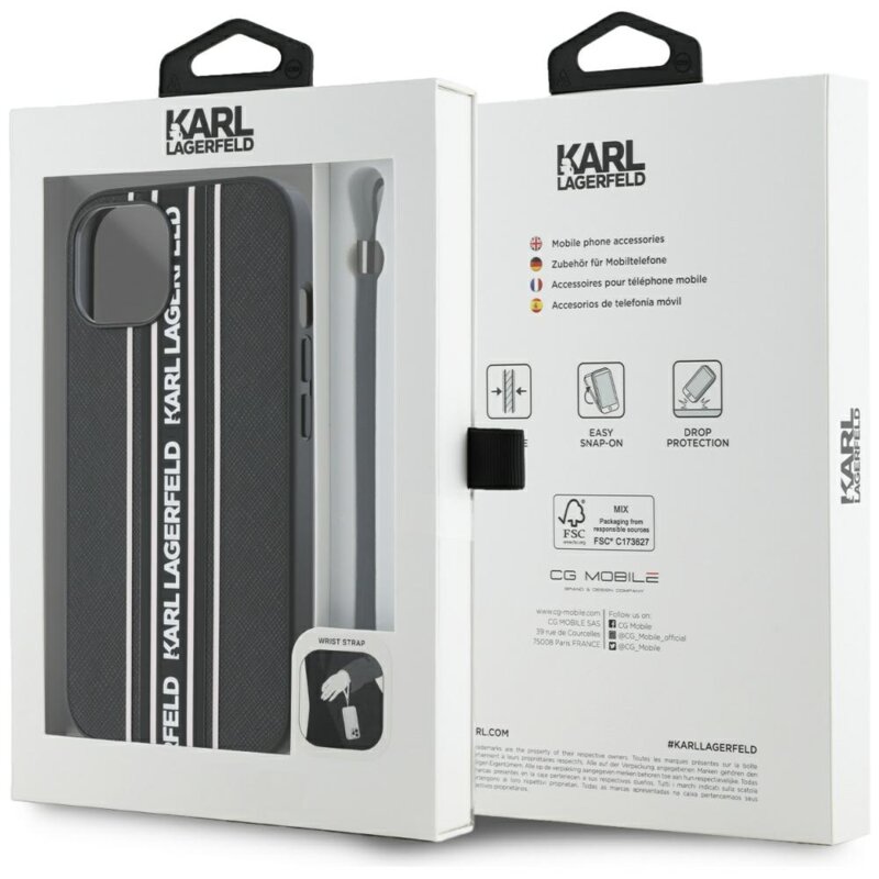 Husa originala iPhone 15 Karl Lagerfeld Saffiano Athleisure Stripes Cord, roz, KLHCP15SPAMSCNSP