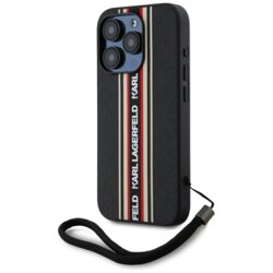 Husa originala iPhone 15 Pro Karl Lagerfeld Saffiano Athleisure Stripes Cord, rosu, KLHCP15LPAMSCNSR