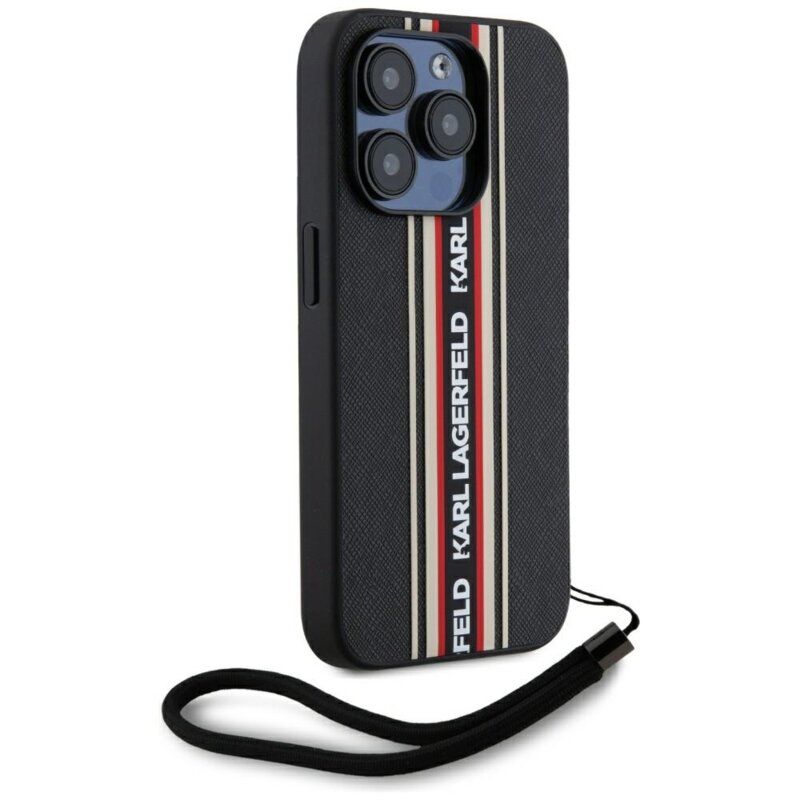 Husa originala iPhone 15 Pro Karl Lagerfeld Saffiano Athleisure Stripes Cord, rosu, KLHCP15LPAMSCNSR