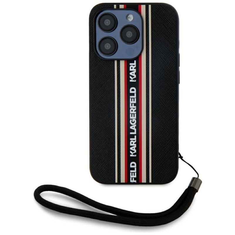 Husa originala iPhone 15 Pro Karl Lagerfeld Saffiano Athleisure Stripes Cord, rosu, KLHCP15LPAMSCNSR