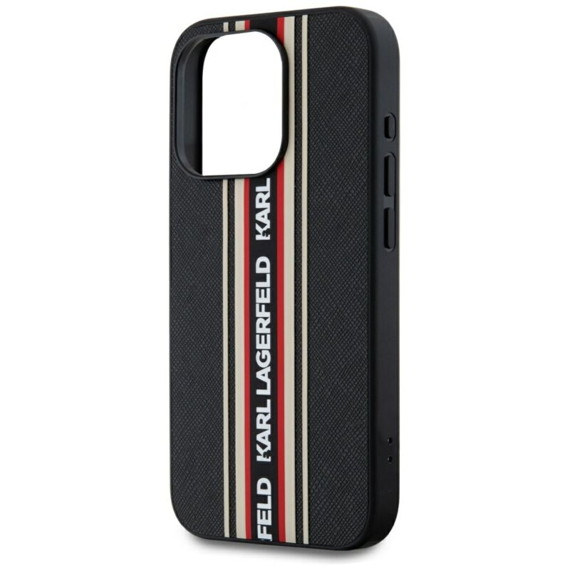 Husa originala iPhone 15 Pro Karl Lagerfeld Saffiano Athleisure Stripes Cord, rosu, KLHCP15LPAMSCNSR