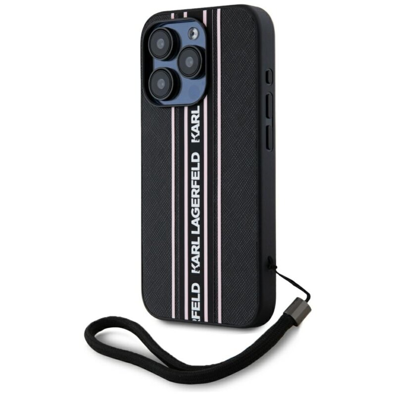 Husa originala iPhone 15 Pro Karl Lagerfeld Saffiano Athleisure Stripes Cord, roz, KLHCP15LPAMSCNSP