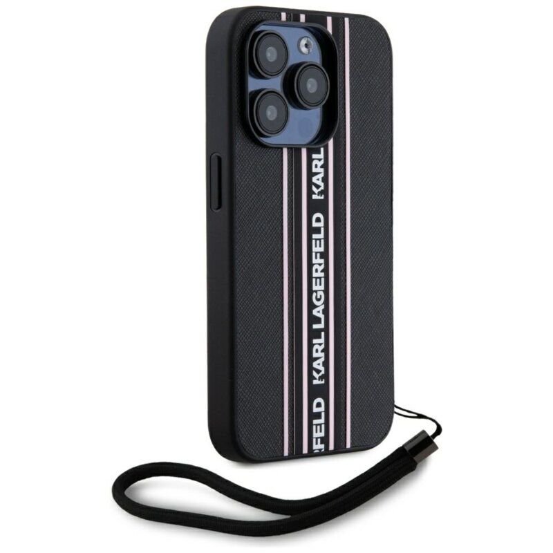 Husa originala iPhone 15 Pro Karl Lagerfeld Saffiano Athleisure Stripes Cord, roz, KLHCP15LPAMSCNSP