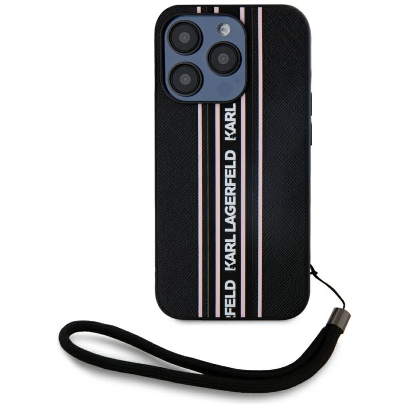 Husa originala iPhone 15 Pro Karl Lagerfeld Saffiano Athleisure Stripes Cord, roz, KLHCP15LPAMSCNSP