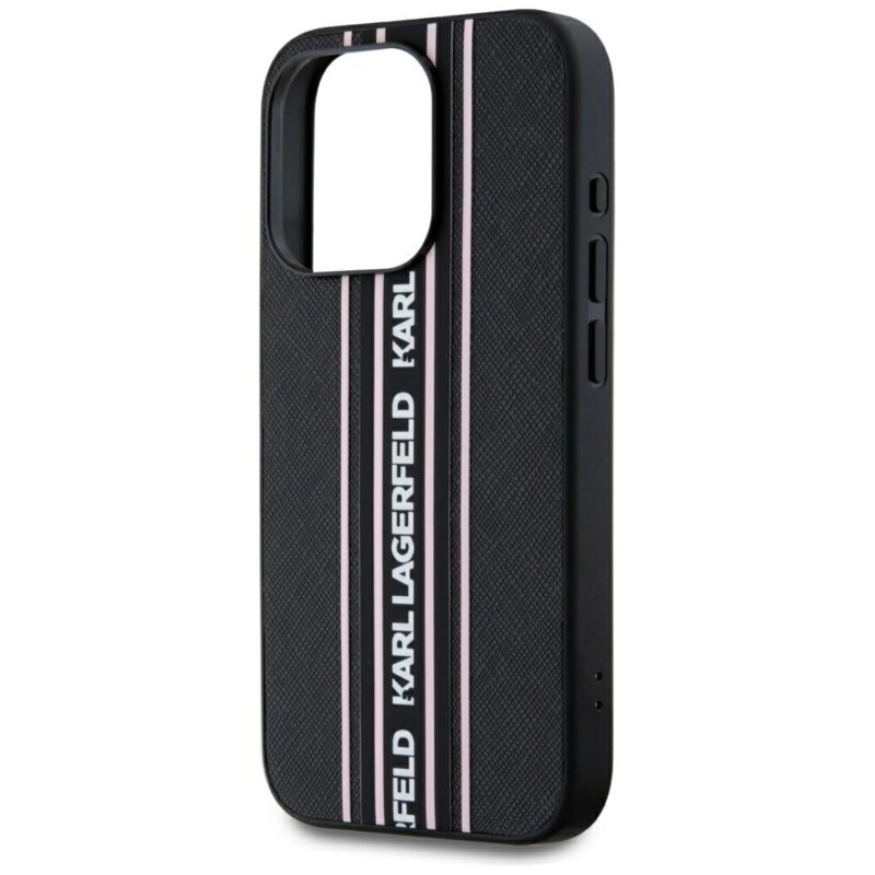 Husa originala iPhone 15 Pro Karl Lagerfeld Saffiano Athleisure Stripes Cord, roz, KLHCP15LPAMSCNSP