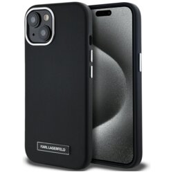 Husa iPhone 15 Karl Lagerfeld Leather MagSafe, FW Metal Plate, negru, KLHMP15SPGMSRPK