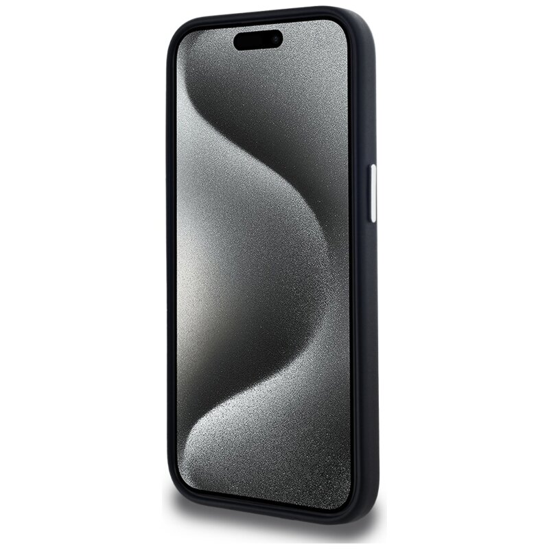 Husa iPhone 15 Karl Lagerfeld Leather MagSafe, FW Metal Plate, negru, KLHMP15SPGMSRPK
