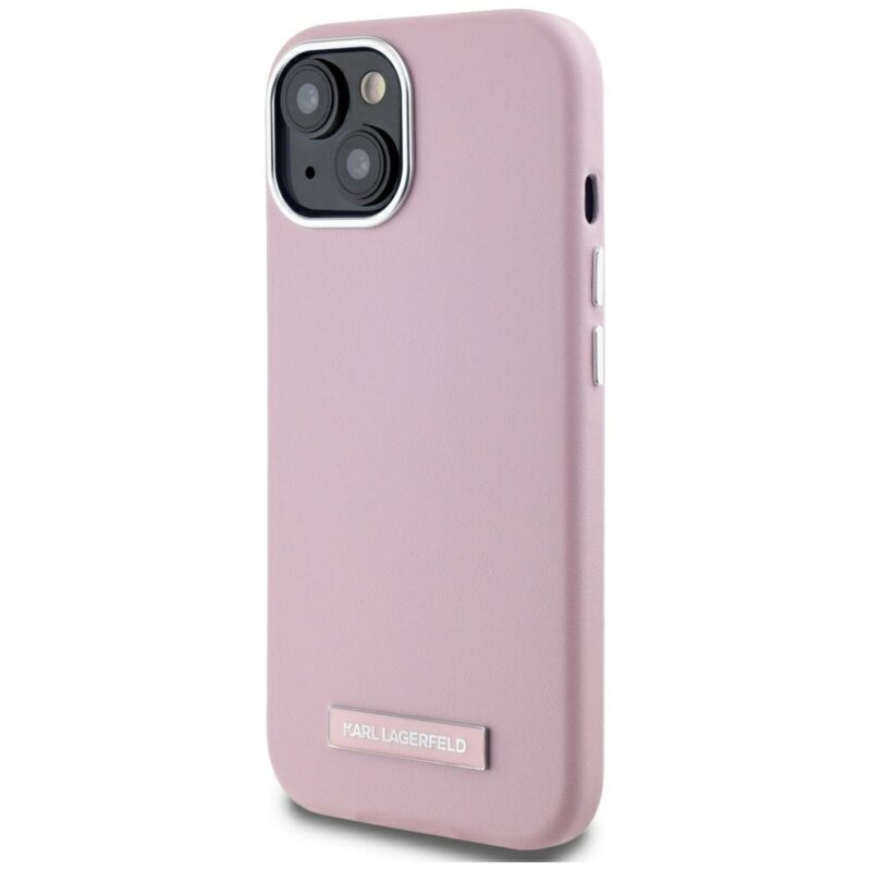 Husa iPhone 15 Karl Lagerfeld Leather MagSafe, FW Metal Plate, roz, KLHMP15SPGMSRPP