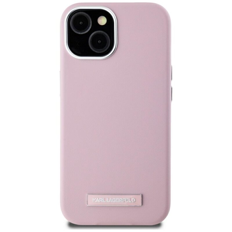 Husa iPhone 15 Karl Lagerfeld Leather MagSafe, FW Metal Plate, roz, KLHMP15SPGMSRPP